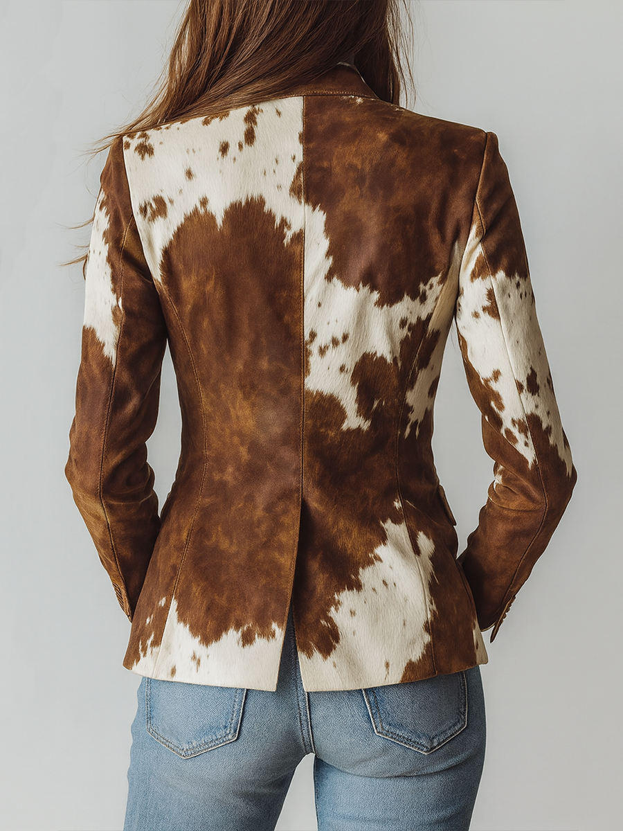 Blazer da Donna Vintage Ecologico con Stampa Mucca