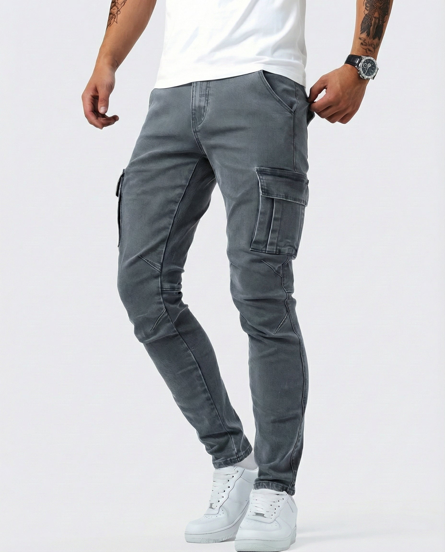 Pantaloni Cargo Blu Scuro Elasticizzati
