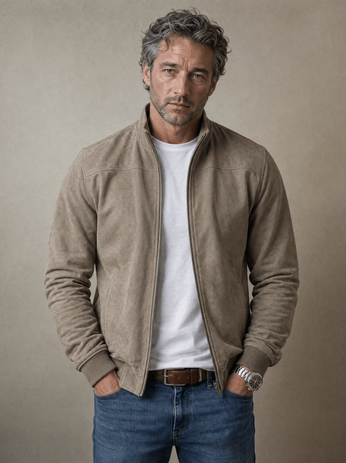 Giacca bomber in pelle scamosciata