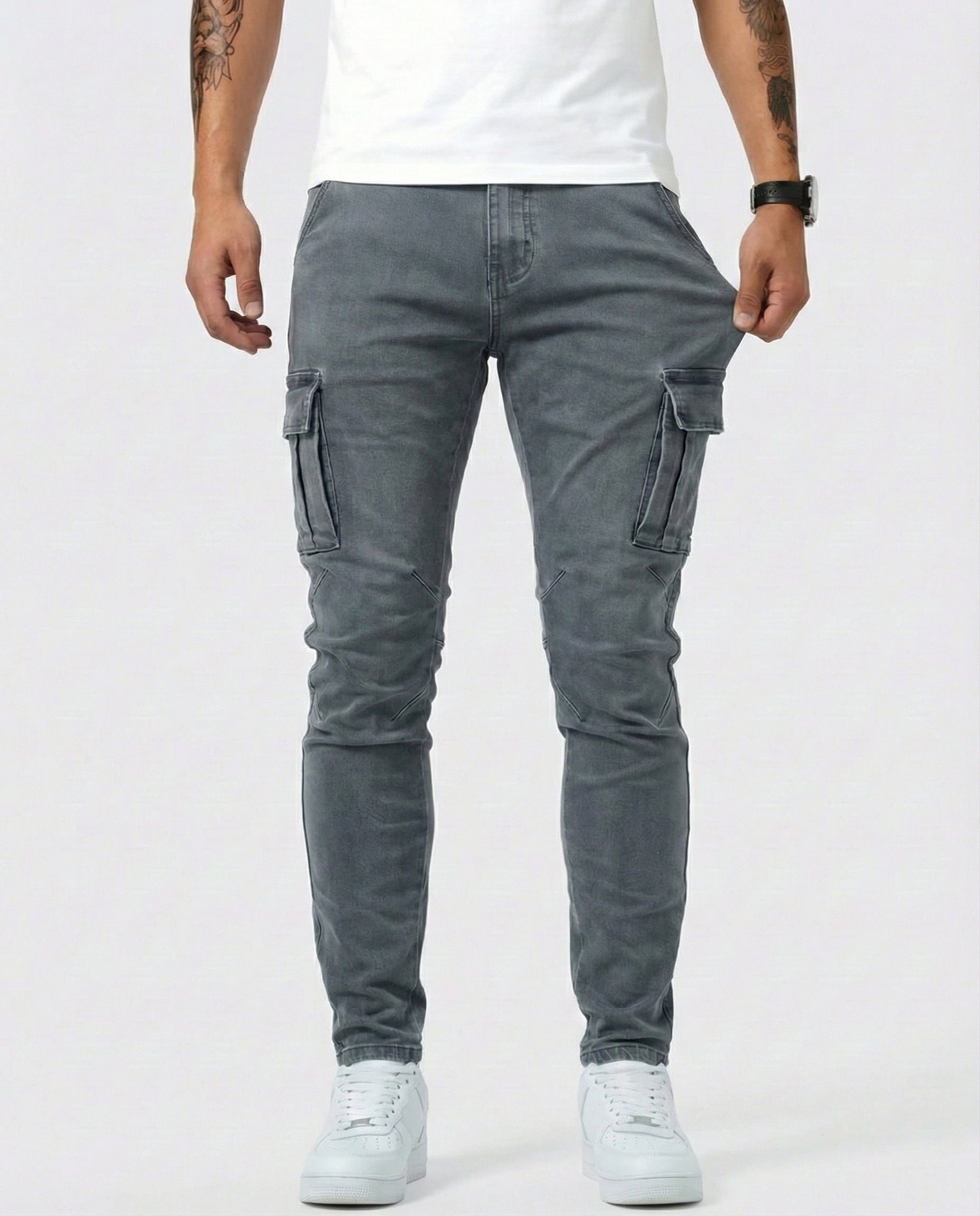 Pantaloni Cargo Blu Scuro Elasticizzati