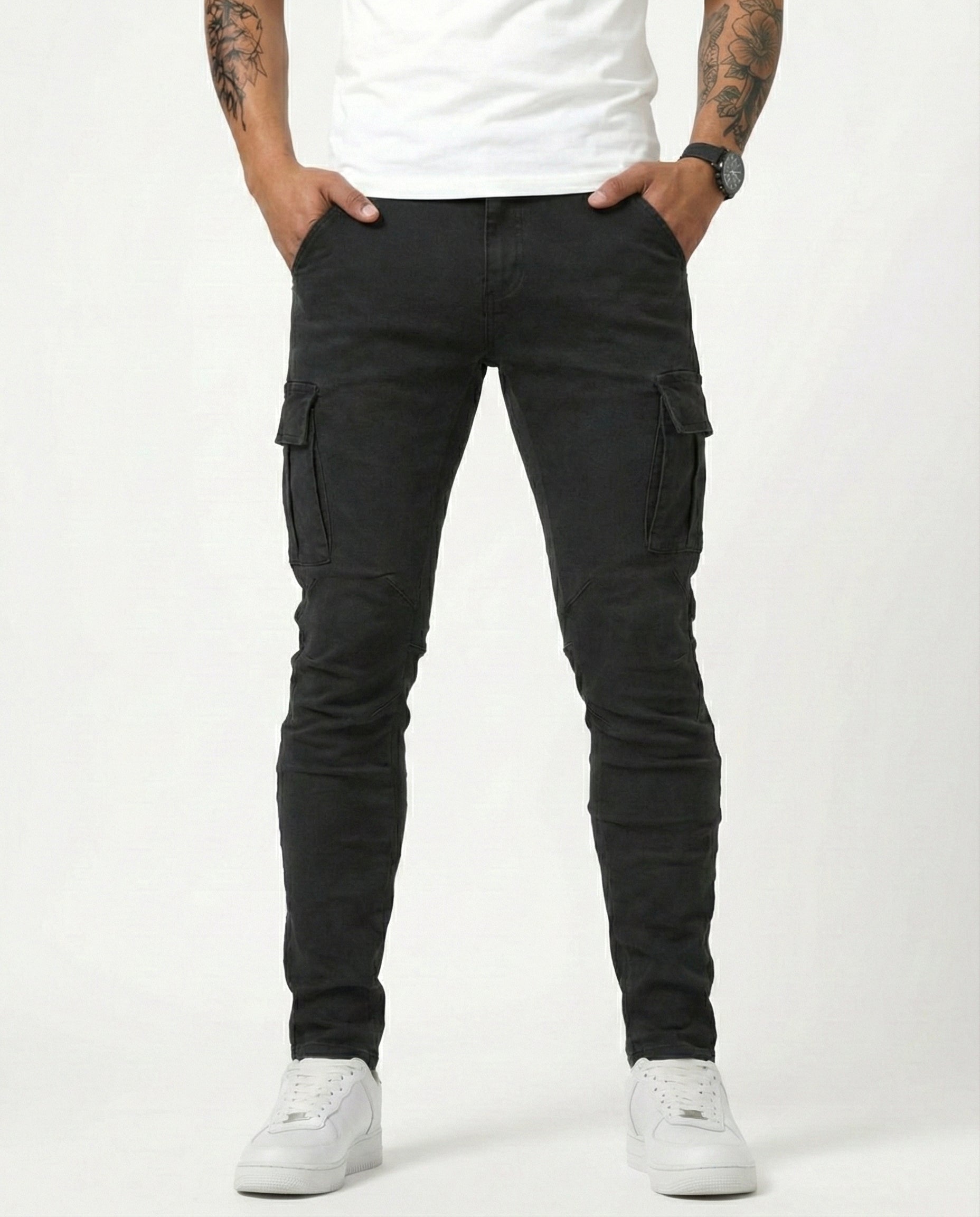 Pantaloni Cargo Blu Scuro Elasticizzati