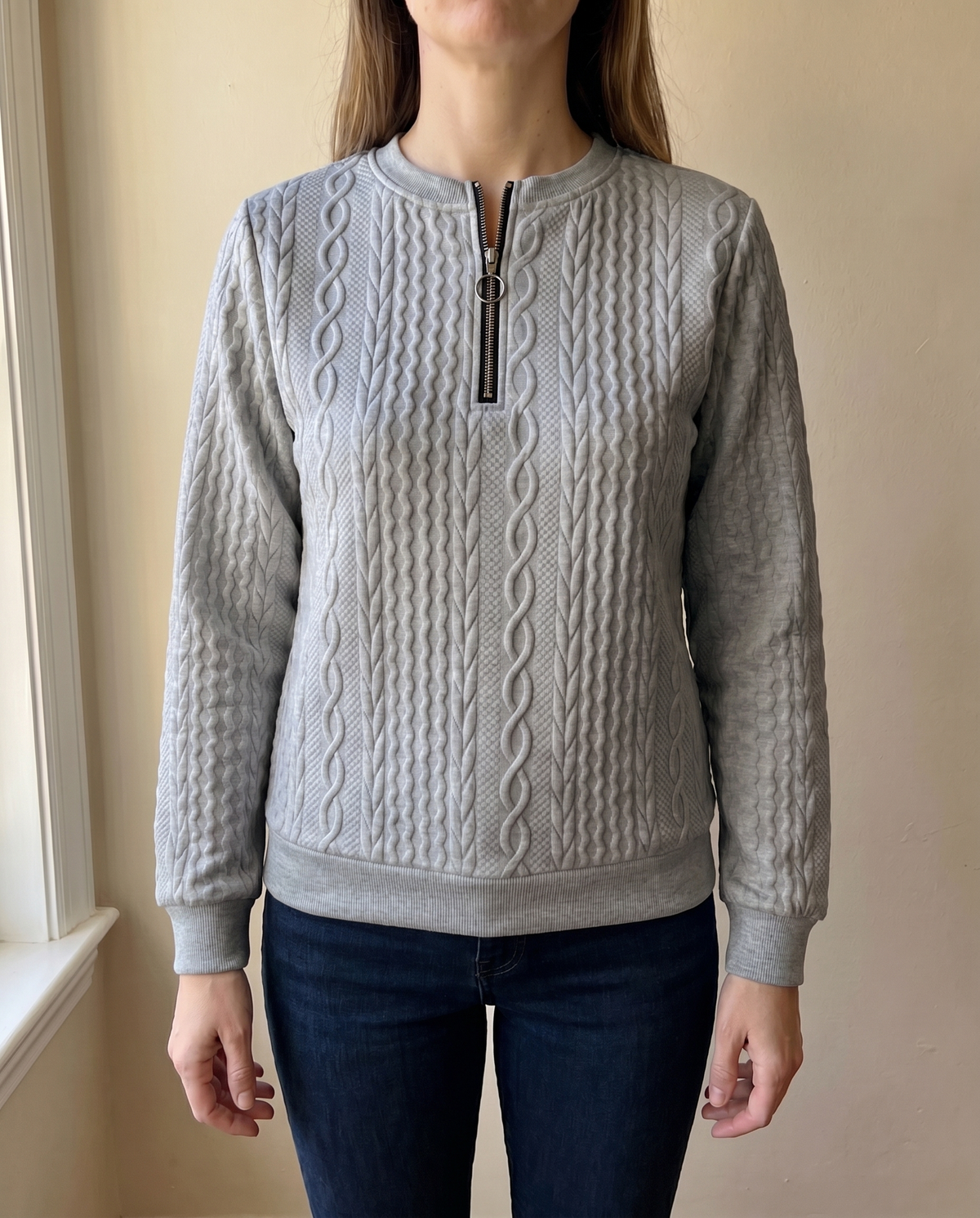 Felpa con cerniera e trama in rilievo – Elegante e comoda