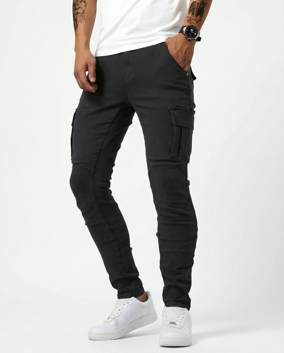 Pantaloni Cargo Blu Scuro Elasticizzati