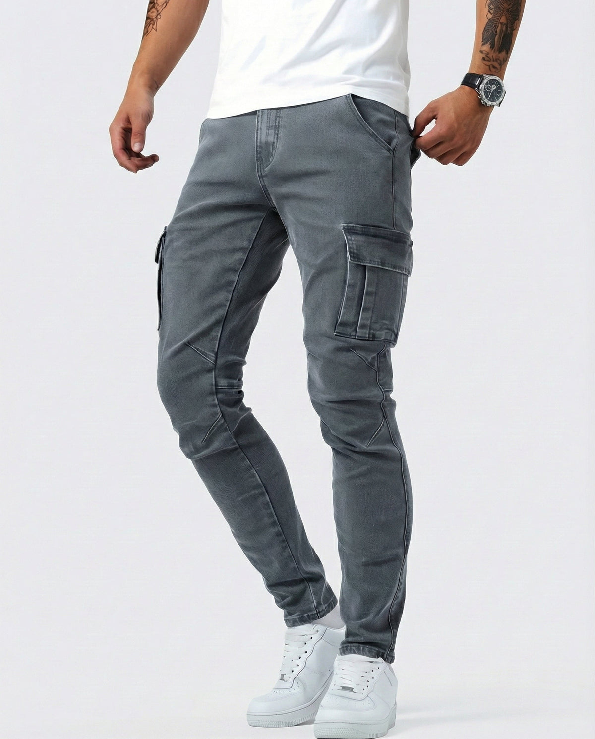 Pantaloni Cargo Blu Scuro Elasticizzati