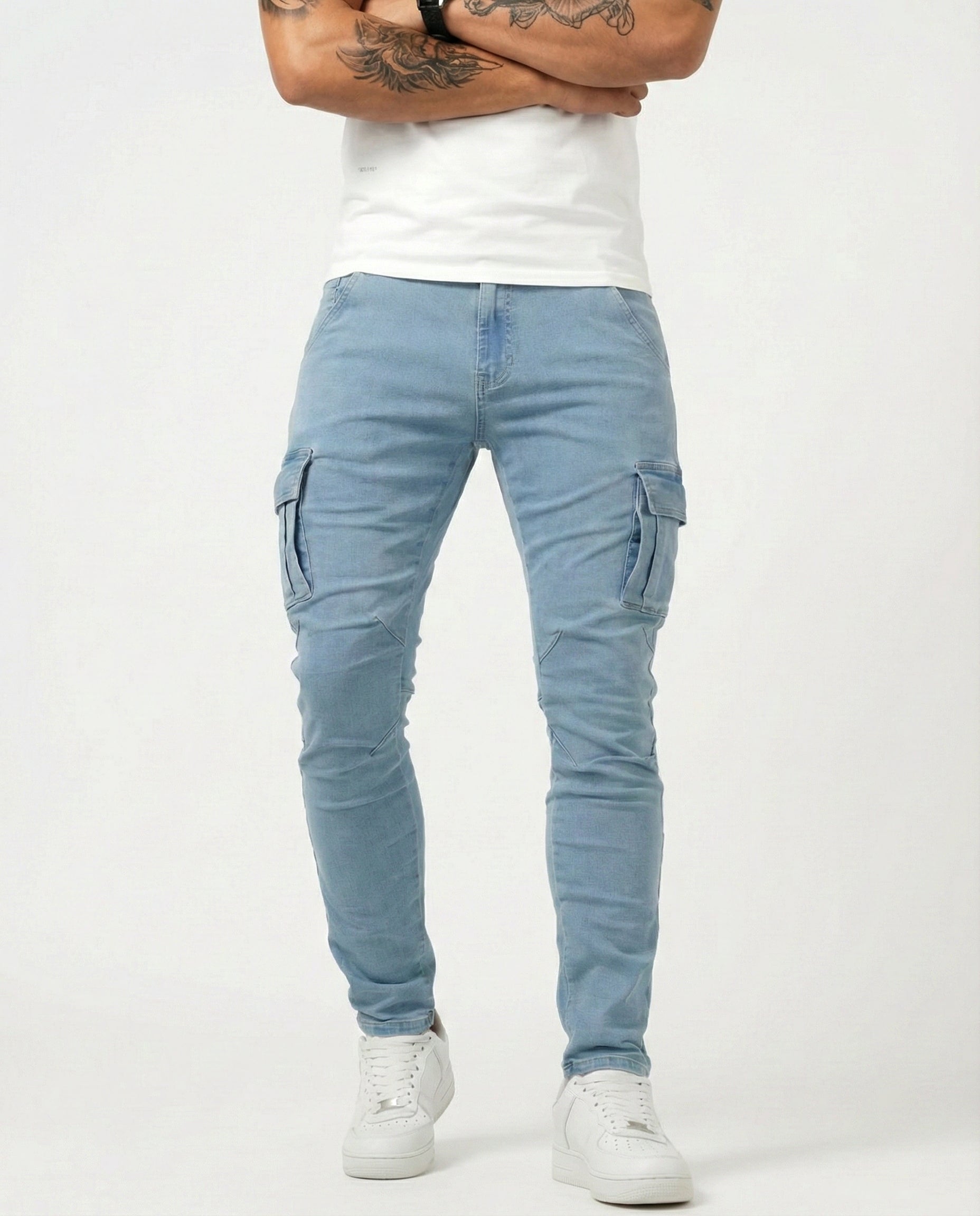 Pantaloni Cargo Blu Scuro Elasticizzati