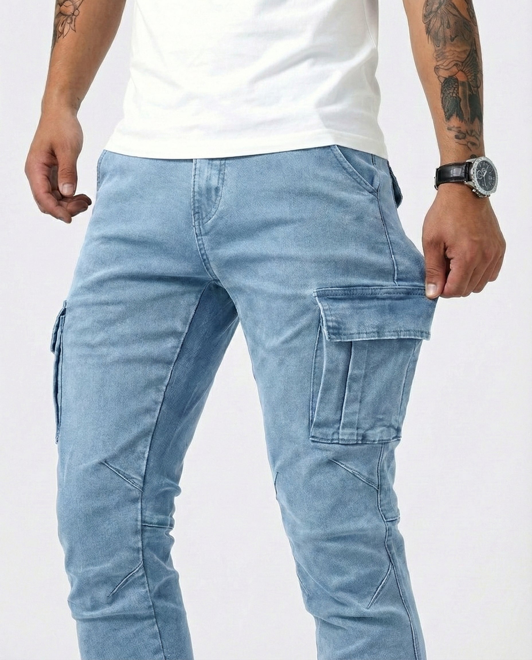 Pantaloni Cargo Blu Scuro Elasticizzati