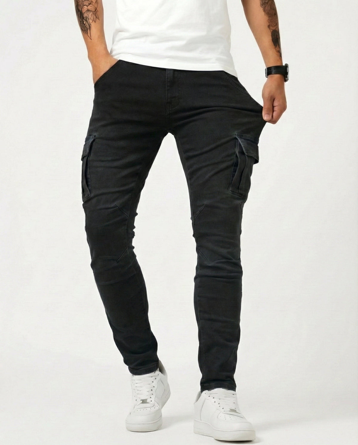 Pantaloni Cargo Blu Scuro Elasticizzati