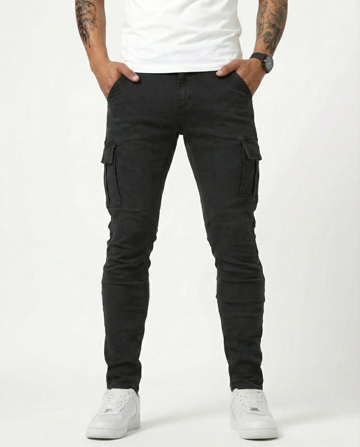 Pantaloni Cargo Blu Scuro Elasticizzati