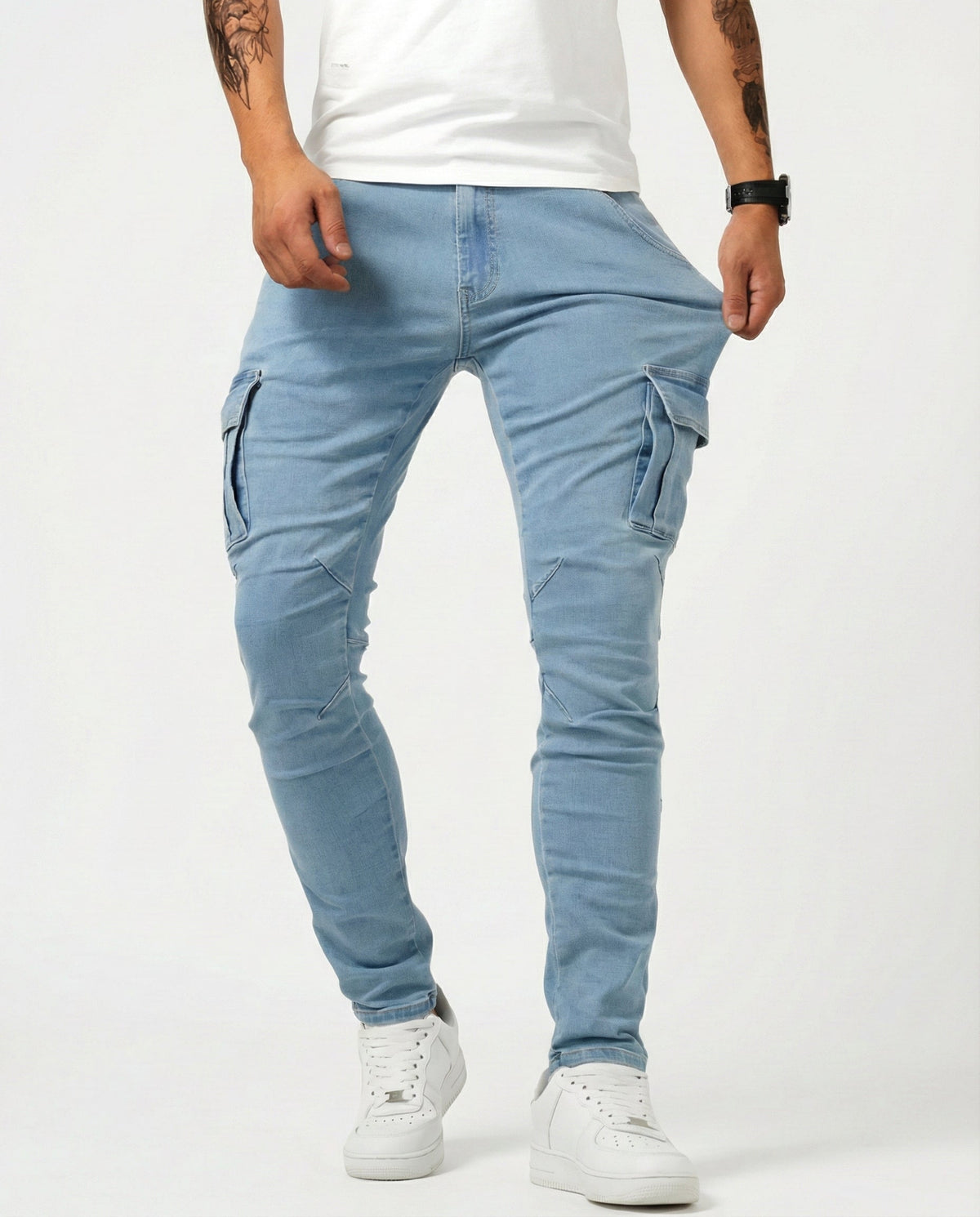 Pantaloni Cargo Blu Scuro Elasticizzati